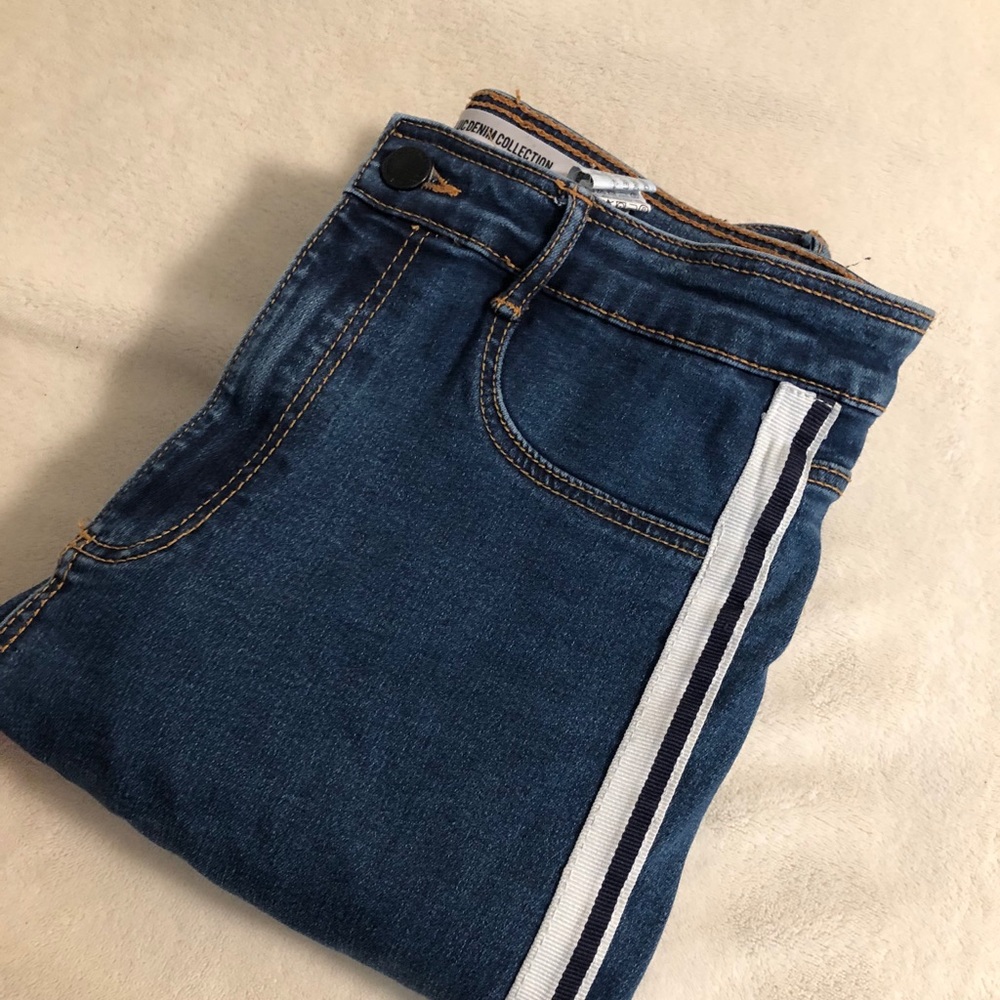 Zara strip skinny jeans white and blue stripes